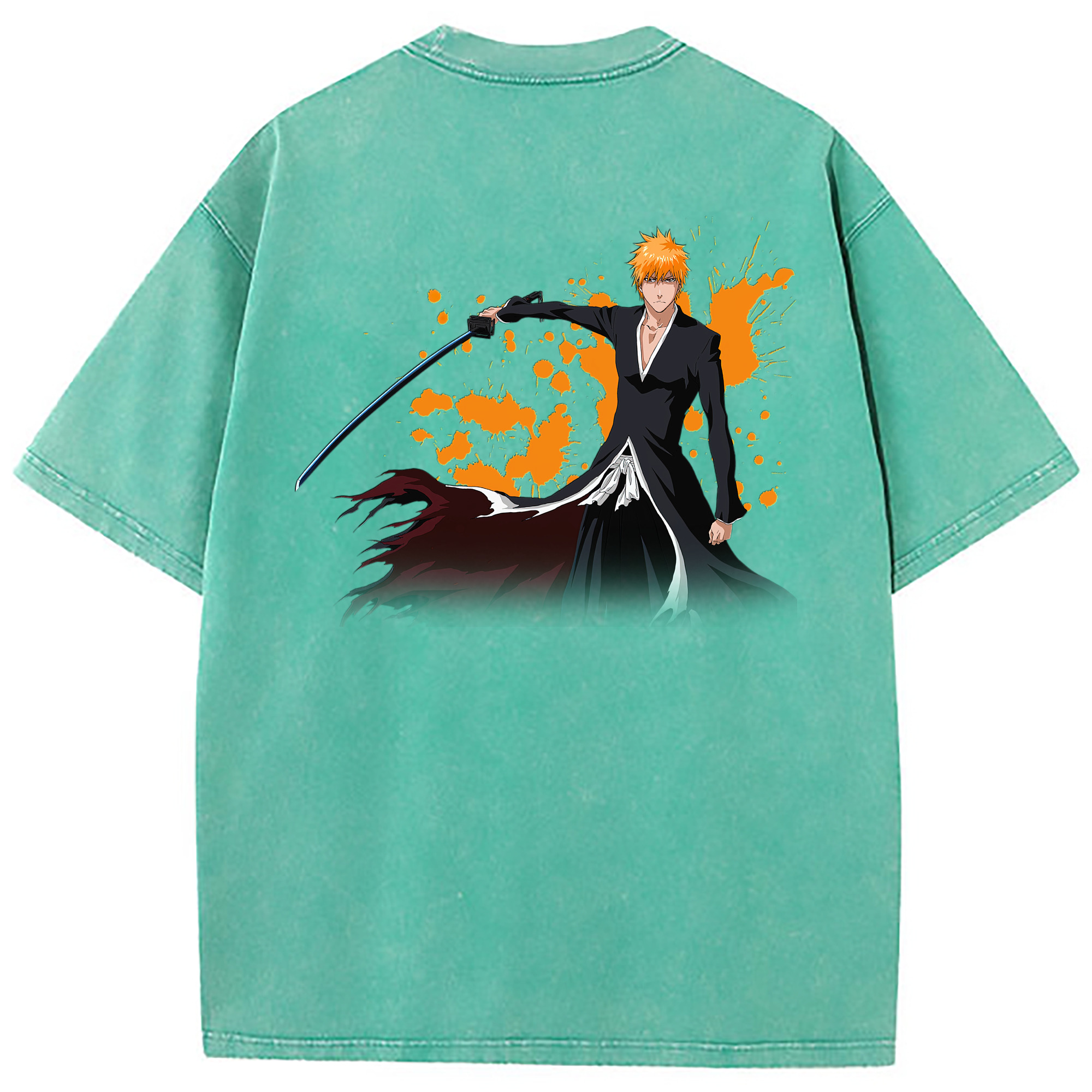 （画像用） ブリーチ 黒崎一護（くろさき いちご）BLEACH Kurosaki Ichigo 綿100% ヴィンテージ風 半袖Tシャツ（背面プリント）
